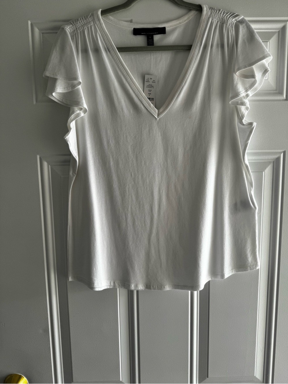White House Black Market White V-Neck Flutter Sleeve Blouse